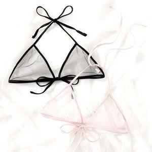 NWT Sheer Mesh Glitter Triangle Tops